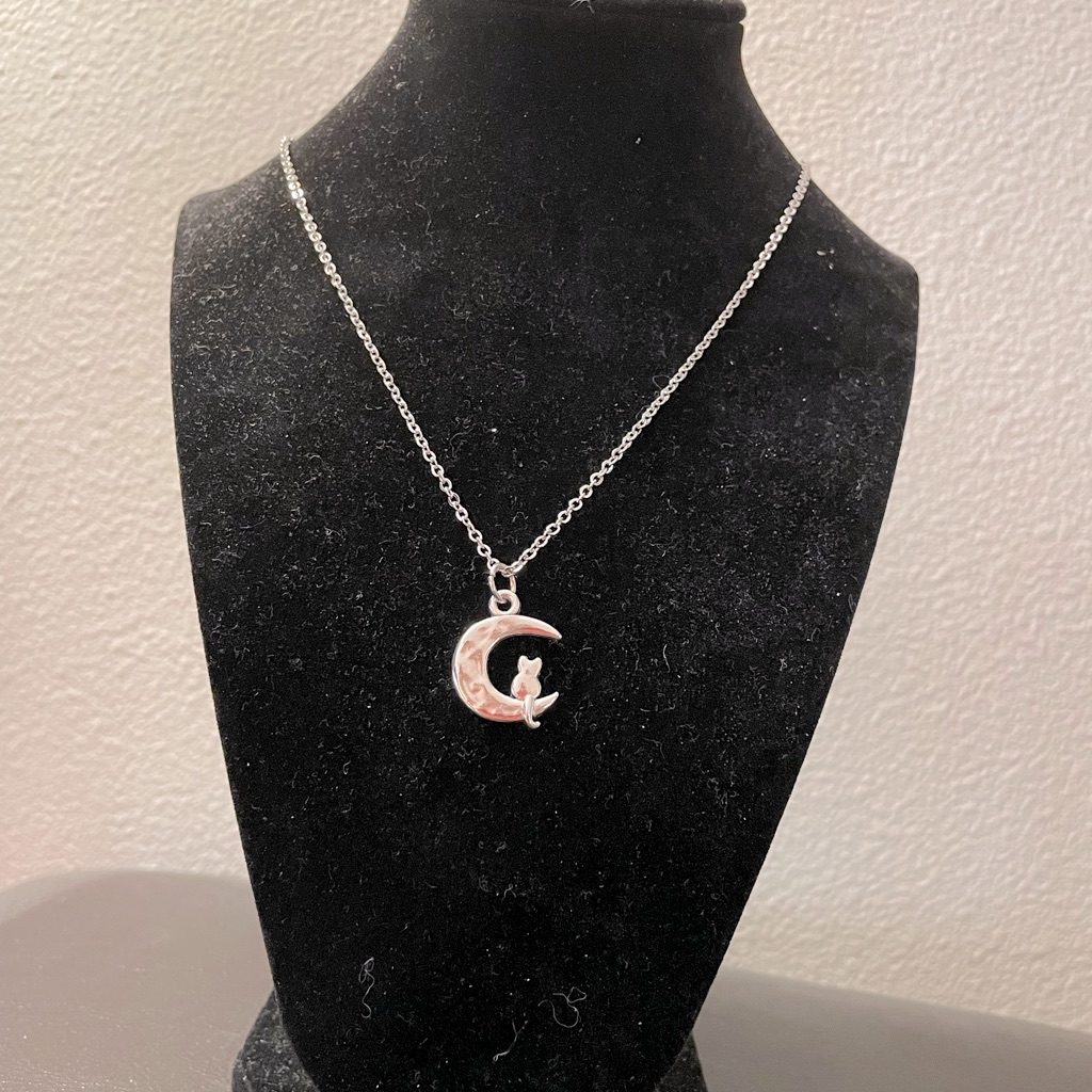 Handmade Cat Moon Pendant Necklace